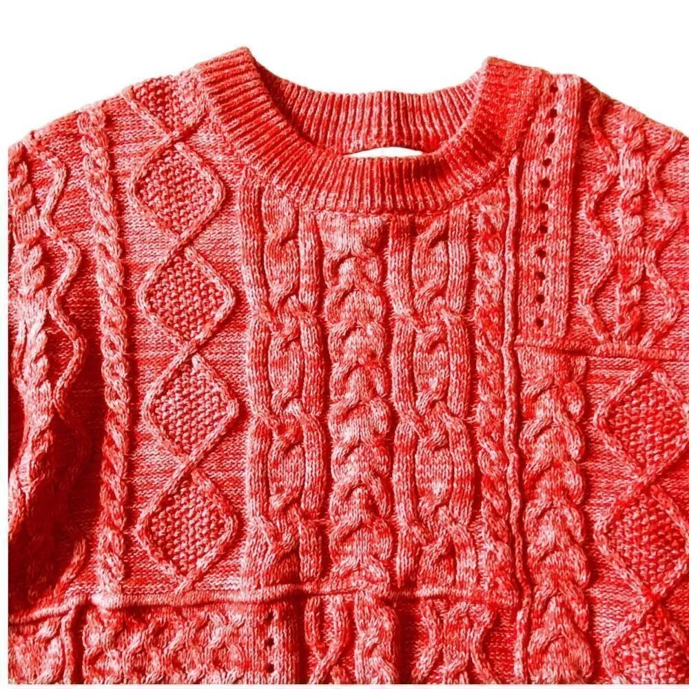 NWT‎ Anthropologie Pilcro Jasmine Cable-Knit Tunic Sweater, marled red, size M